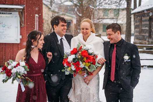 wedding party walking and laughing